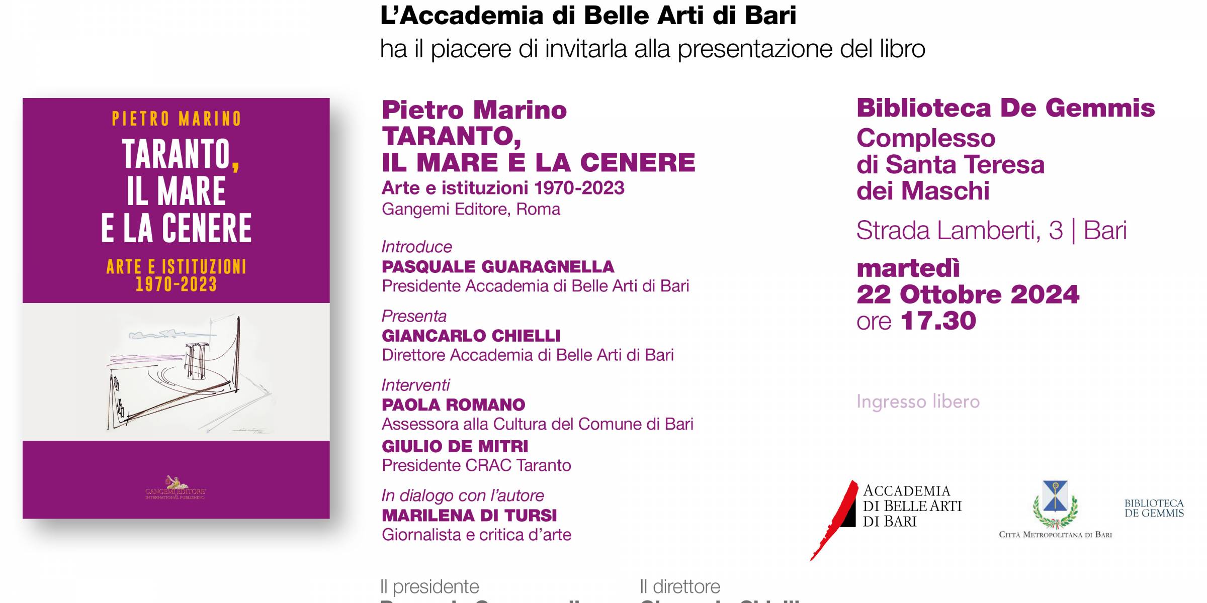 Pietro Marino - Taranto, il mare e la cenere. Arte e istituzioni 1970-2023. Presentazione del libro (Bari)